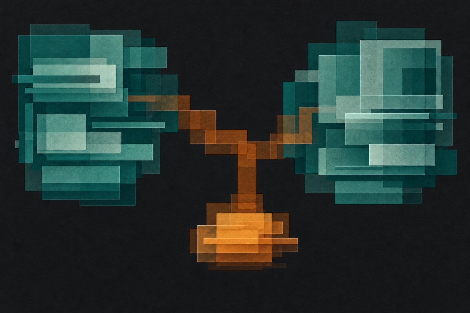 Two abstract documentation systems connected to a distinct third workflow